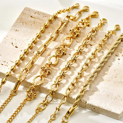Chunky Stainless Steel Link Chain Bracelet For Woman, Gold Plated Layering Bracelets Wristband Waterproof Jewelry
