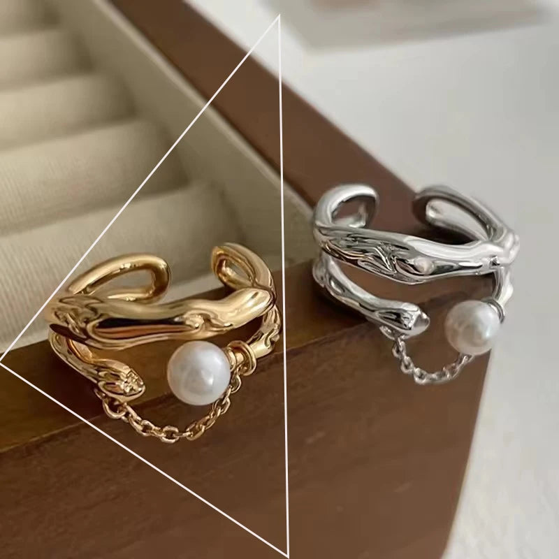 VENTFILLE 925 Sterling Silver Irregular Design Wave Golden Stackable Finger Rings Trendy Adjustable For Women Gifts Dropshipping