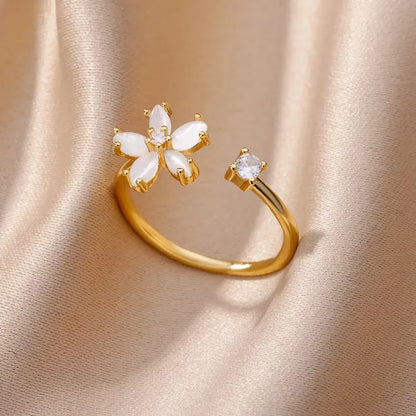 Luxury Zircon Geometric Rings For Women Stainless Steel Gold Color Open Ring Trendy Wedding Party Aesthetic Jewerly Gift Femme