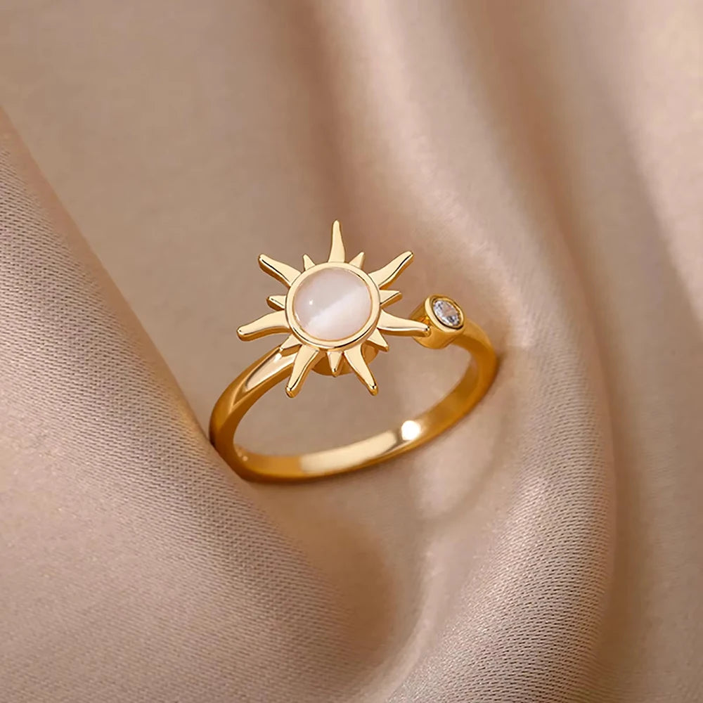 Luxury Zircon Geometric Rings For Women Stainless Steel Gold Color Open Ring Trendy Wedding Party Aesthetic Jewerly Gift Femme